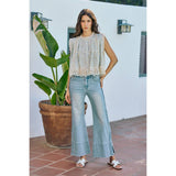 WIDE LEG FLARE DENIM JEANS WITH SIDE  BRAIDS
