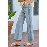 WIDE LEG FLARE DENIM JEANS WITH SIDE  BRAIDS