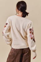 Floral Embroidered Sleeves Sweater Pull Over Top