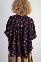 Flower Print Poly Linen Button Down Shirt