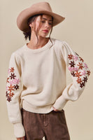 Floral Embroidered Sleeves Sweater Pull Over Top