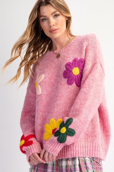 Daisy Pattern Knit Sweater Pullover