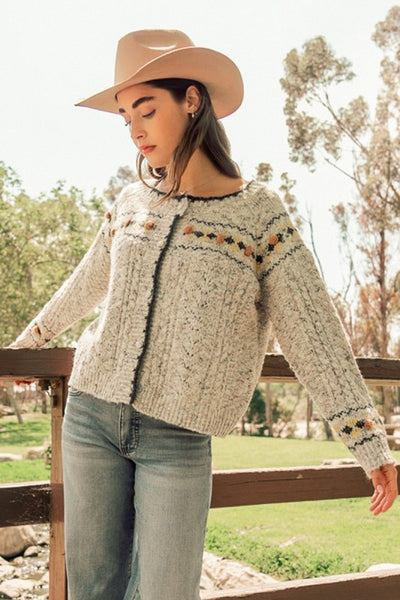 Floral Button Front Two Tone Cardigan