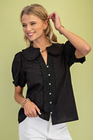Short Puff Sleeve Blouse with Peter Pan Collar