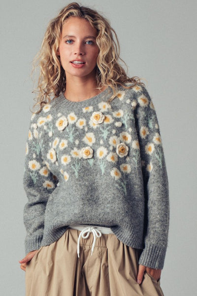 Embossed Floral Knit Sweater
