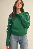 Pullover Sweater With Floral Embroidery Sleeves- 2 Colors