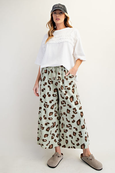 Animal Print Mineral Washed Terry Knit Pants- Two Color Options Available