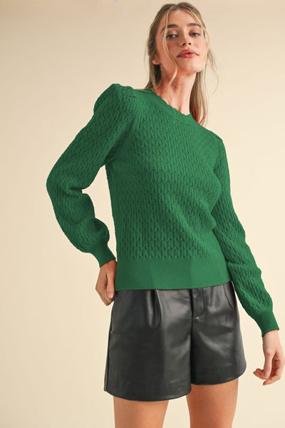 Puff Sleeve Scalloped Pointelle Sweater- 2 Colors