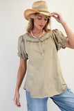 Ruffled Mineral Washed Top-Two Color Variants Available