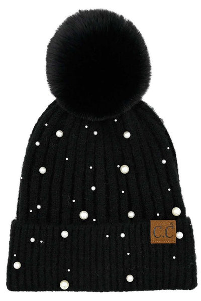 C.c Pearl Embellishments Pom Beanie (3 Variants)