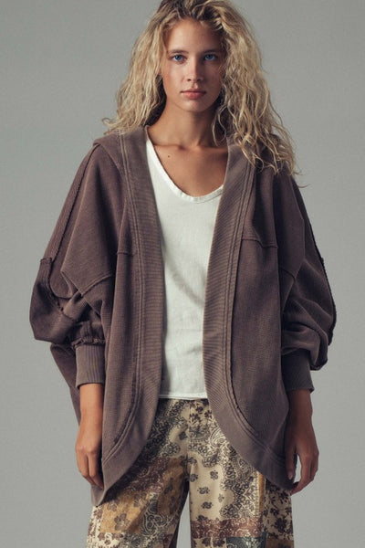 Oversized Waffle Knit Hooded Cardigan