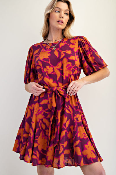 Floral Print Printed Rayon Gauze Skater Dress- Two Color Variants Available
