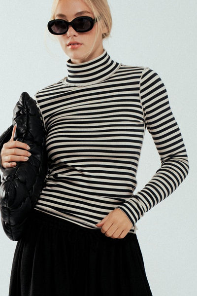 Classic Striped Long Sleeve Turtleneck Top