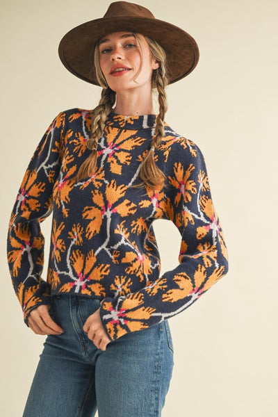 Floral Mock Neck Sweater