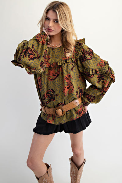 Animal Printed Wool Peach Blouse