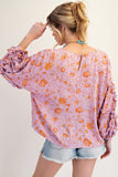 Mini Ruffle Detail Floral Print Rayon Gauze Top