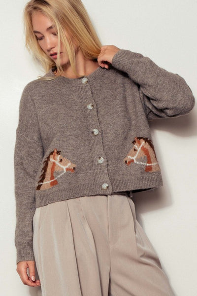 Western Horse Graphic Button-up Knit Cardigan