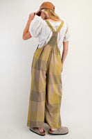 Plaid Pattern Mineral Washed Overalls- Two Color Options Available