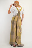 Plaid Pattern Mineral Washed Overalls- Two Color Options Available