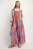 Plaid Pattern Mineral Washed Overalls- Two Color Options Available
