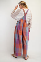 Plaid Pattern Mineral Washed Overalls- Two Color Options Available