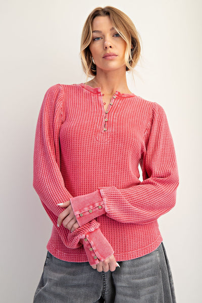 Washed Thermal Henley Top- Two Color Variants Available