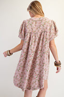Floral Printed Cotton Gauze Mineral Washed Dress