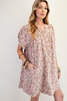 Floral Printed Cotton Gauze Mineral Washed Dress