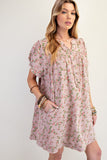 Floral Printed Cotton Gauze Mineral Washed Dress
