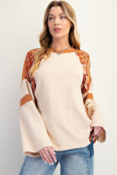 Print Mix Washed Cotton Jersey Top