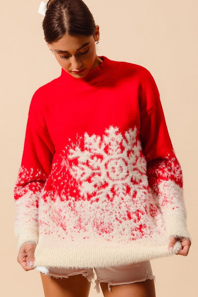 Christmas Fluffy Snowflake Sweater Top (Two Color Options)