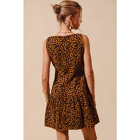 Washed Leopard Denim Dress with Back Zipper