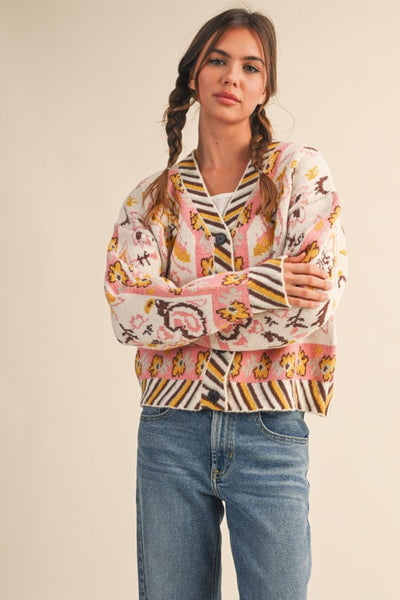 Paisley Knit Sweater Cardigan