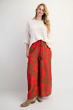 Printed Rayon Challis Smocked Waist Pants- Three Color Variants Available