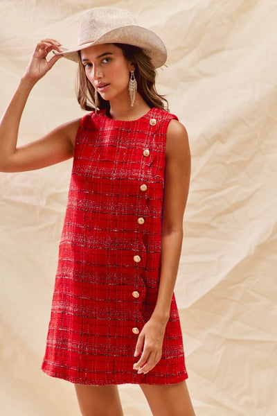 Christmas Tweed Scalloped Holiday Mini Dress