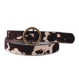 Brass-Toned Circle Buckle Leather Belt- 2 Variants