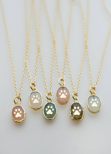 Paw Print Gemstone Necklace: 20 inches / Pink Opal