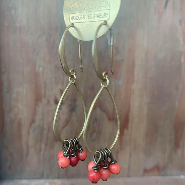 teardrop earrings with red/pink coral bundle