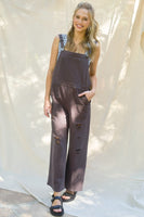 Distressed French Terry Overalls