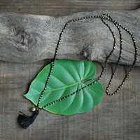 Black beaded tassel necklace