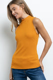 Mock Neck Sleeveless Rib Knit Top- 3 colors