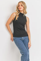 Mock Neck Sleeveless Rib Knit Top- 3 colors