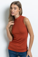 Mock Neck Sleeveless Rib Knit Top- 3 colors