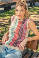 MULTI COLOR SHIMMER STRIPED SWEATER TEE