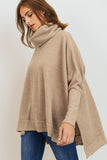 Brushed Knit Cowl Turtle Neck High Low Top