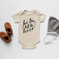 Cream Hi, I'm New Here Organic Baby Bodysuit