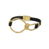 GOLD KNOTTED RINGS LEATHER BRACELET