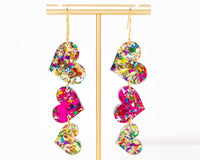 Valentines Earrings Hearts Glitter Acrylic Dangles
