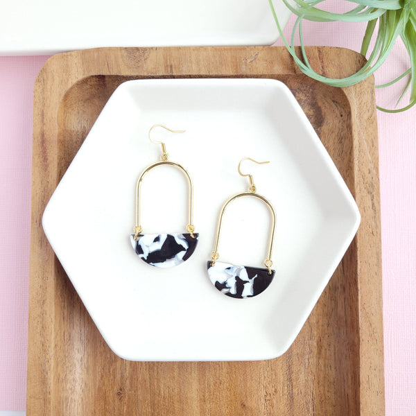 Stella Earrings - Black & White / Gold Arch Dangle Earring