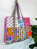Cotton Quilted Block Print Large Tote Bag - Patchwork